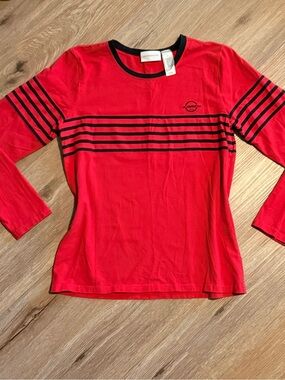 Liz Claiborne Red Long-Sleeve Tee with Black Stripes